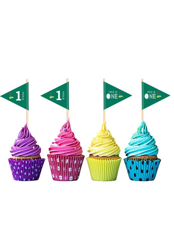 VOWFOO Golf Themed Toothpick Flags, 20 PCS Hole In One 1st Birthday Golf Cocktail Picks Mini Stick Cupcake Toppers Flags for Baby 1st Birthday Party Food Bar Decorations (Green Hole In 1) - Image 5